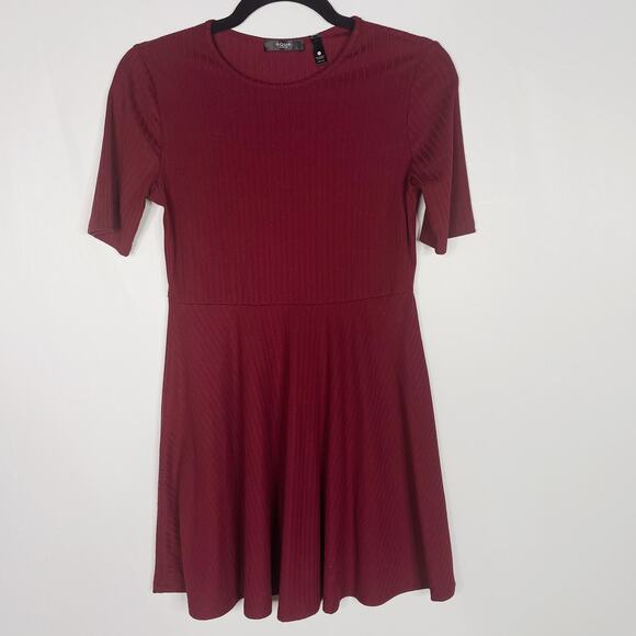 Aqua Girls XLarge XL Burgundy Red Rib Knit Fit and Flare Dress Short Sleeve Crew - Picture 1 of 8
